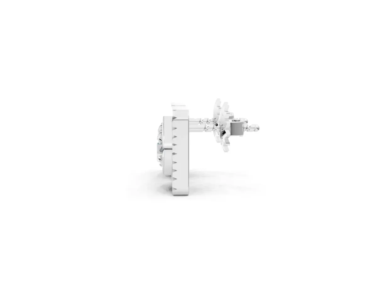 Round Diamond Sunburst Square Stud Earrings Platinum