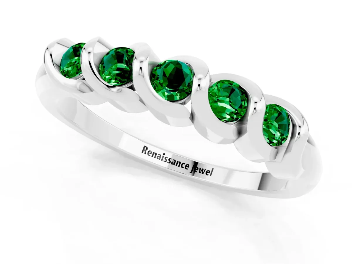 Round Emerald Eternity Band with Twist Prong Setting Silver