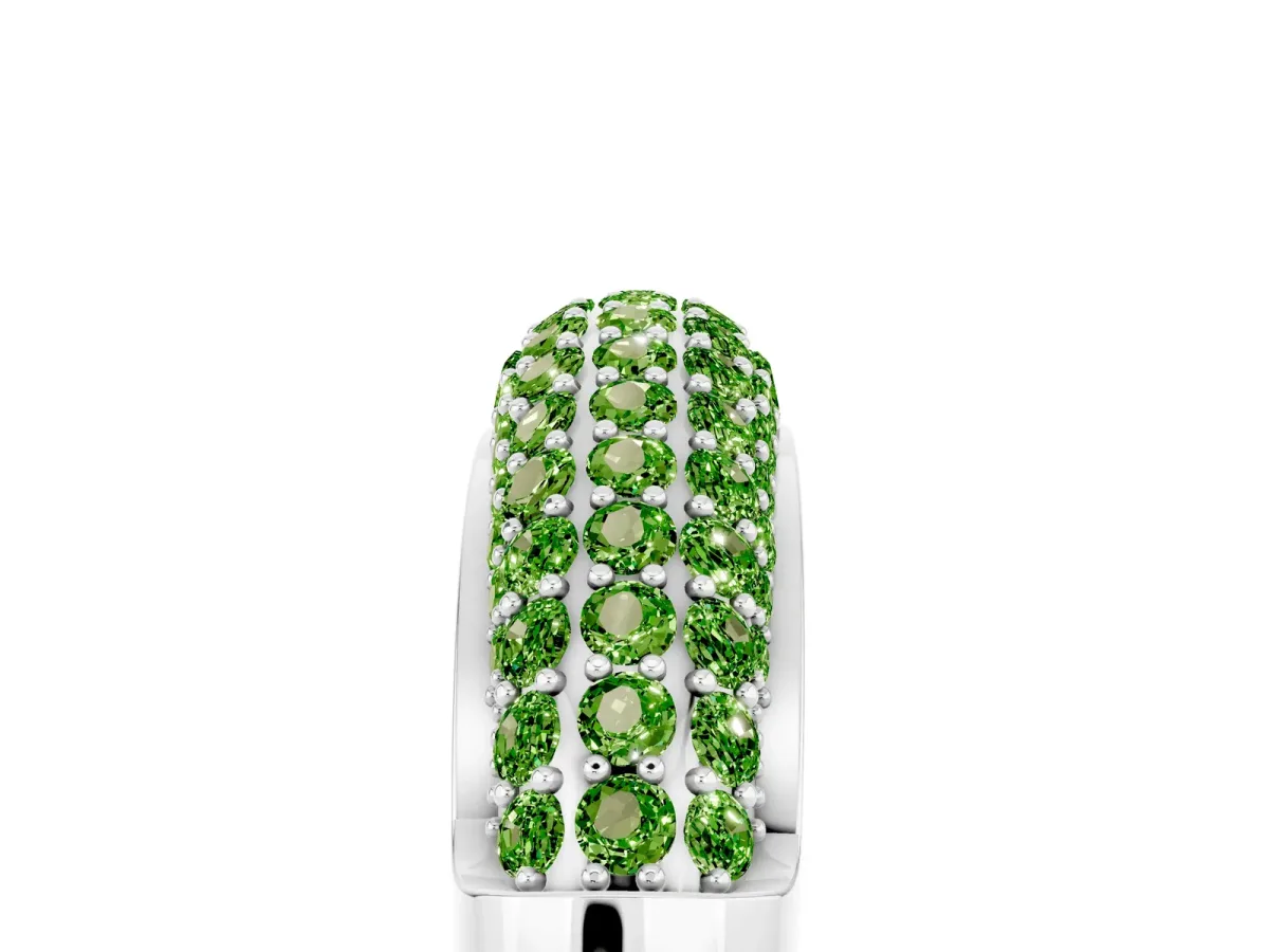 Three-Row Pavé Round Peridot Dome Band White gold