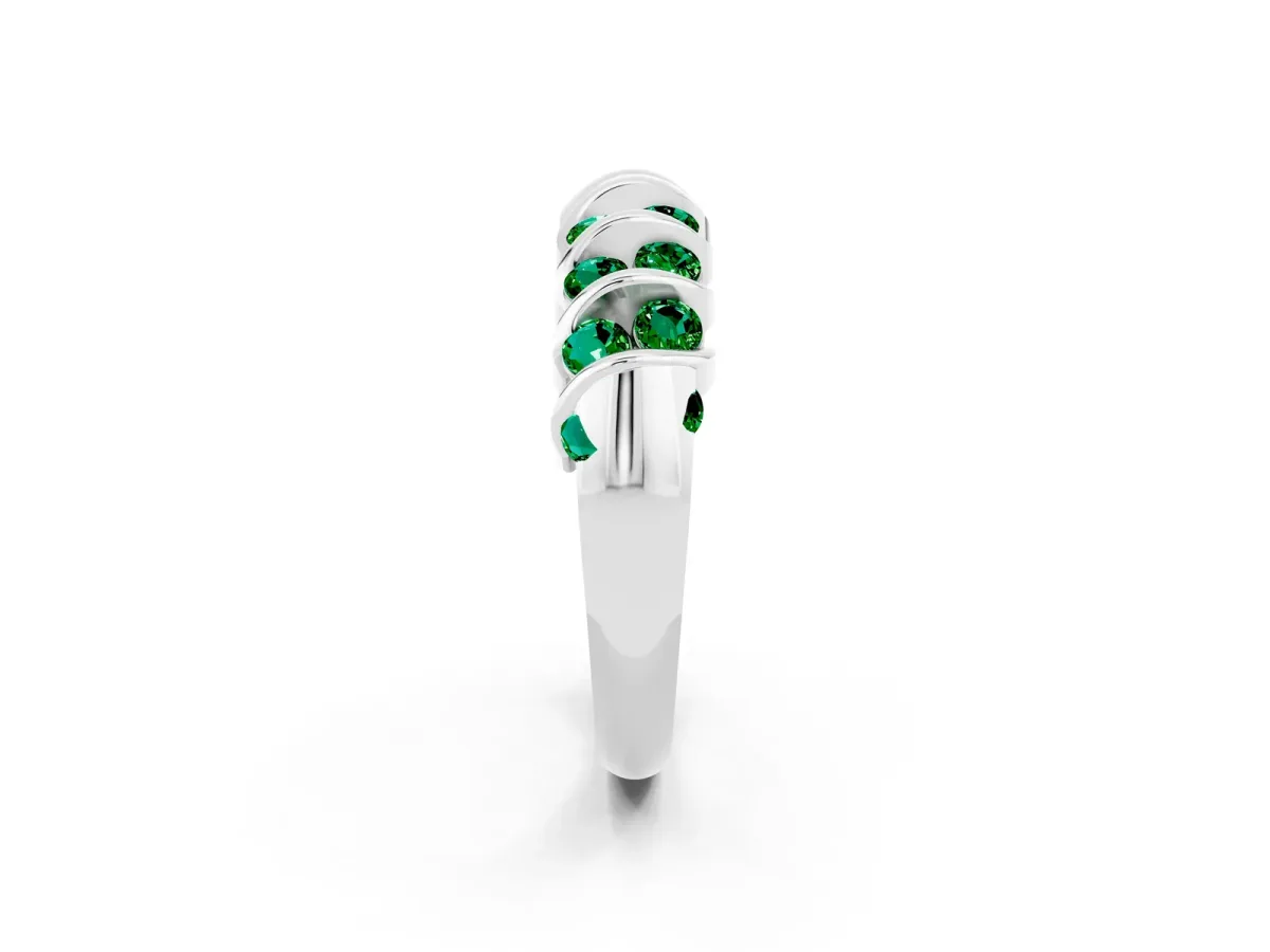 Channel Set Round Emerald Multi-Row Band Silver