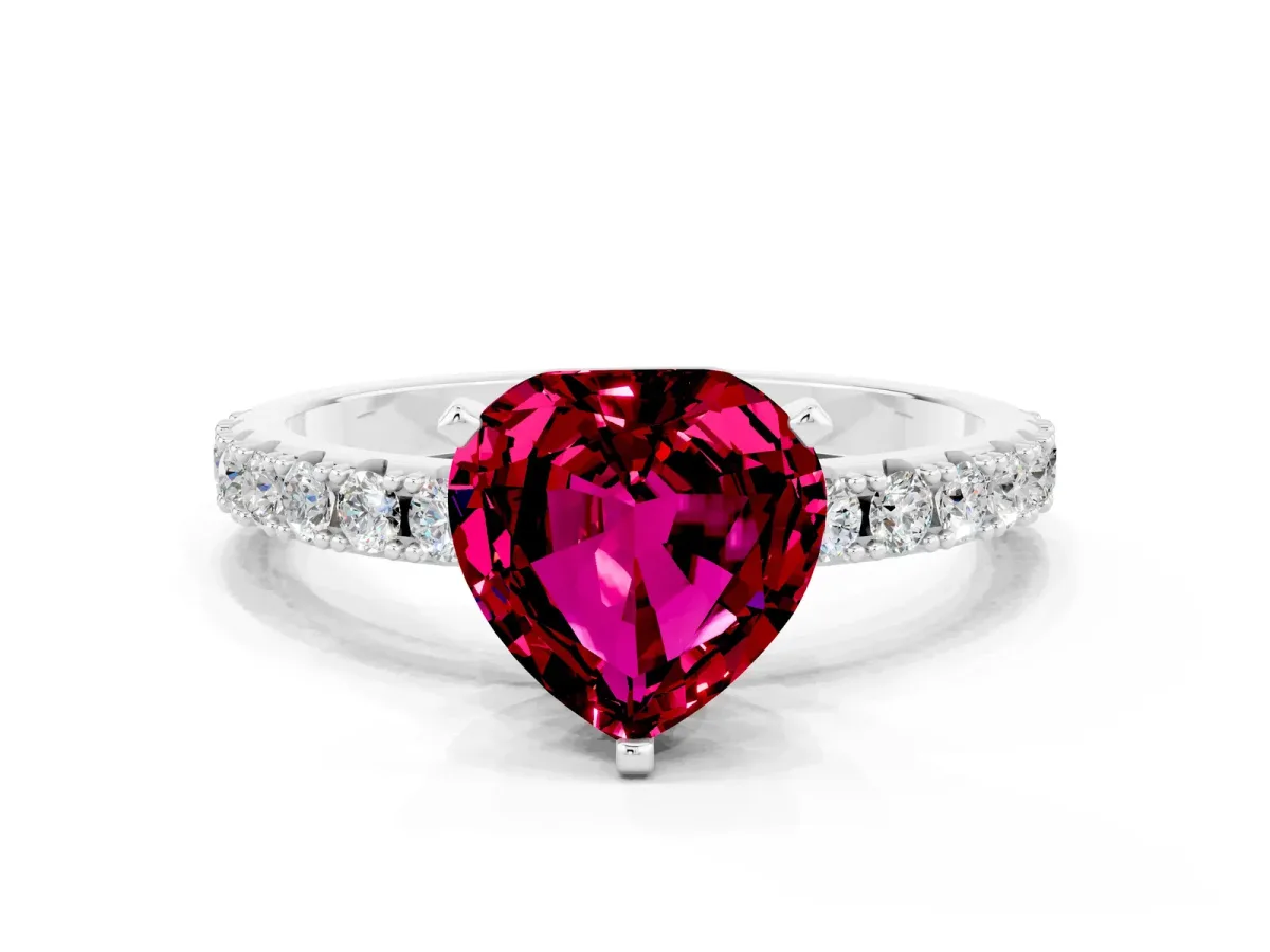 Heart Cut Garnet Solitaire Pavé Band with Four-Prong Setting Silver