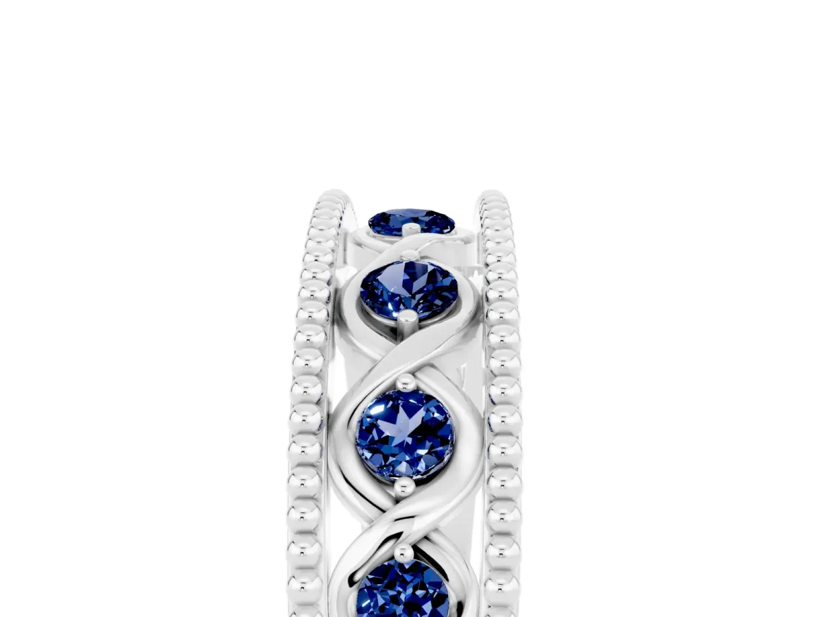 Round Blue Sapphire Twist Milgrain Band with Bezel Setting Platinum