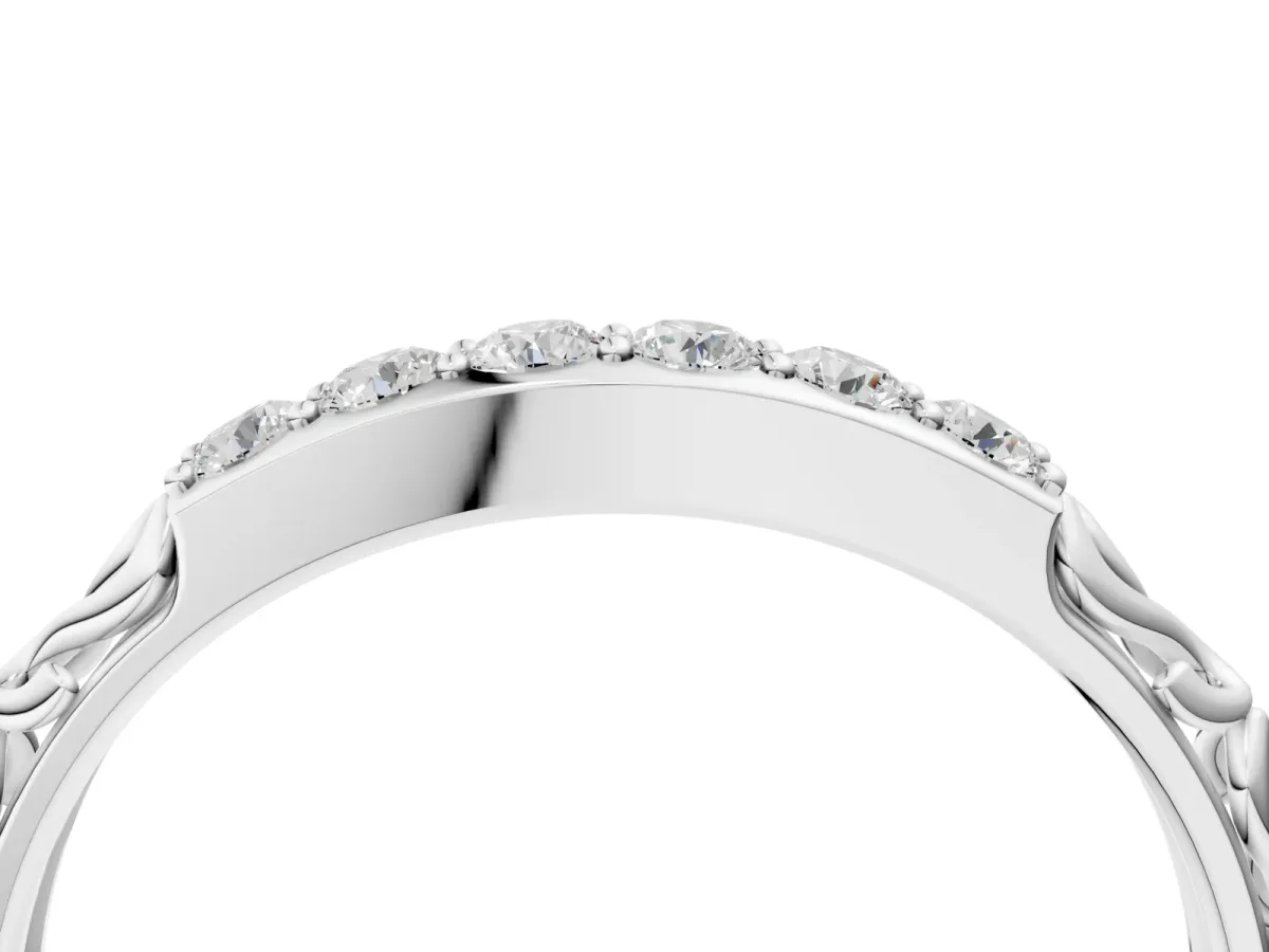 Round Diamond Bar Set Eternity Band with Filigree Design Platinum