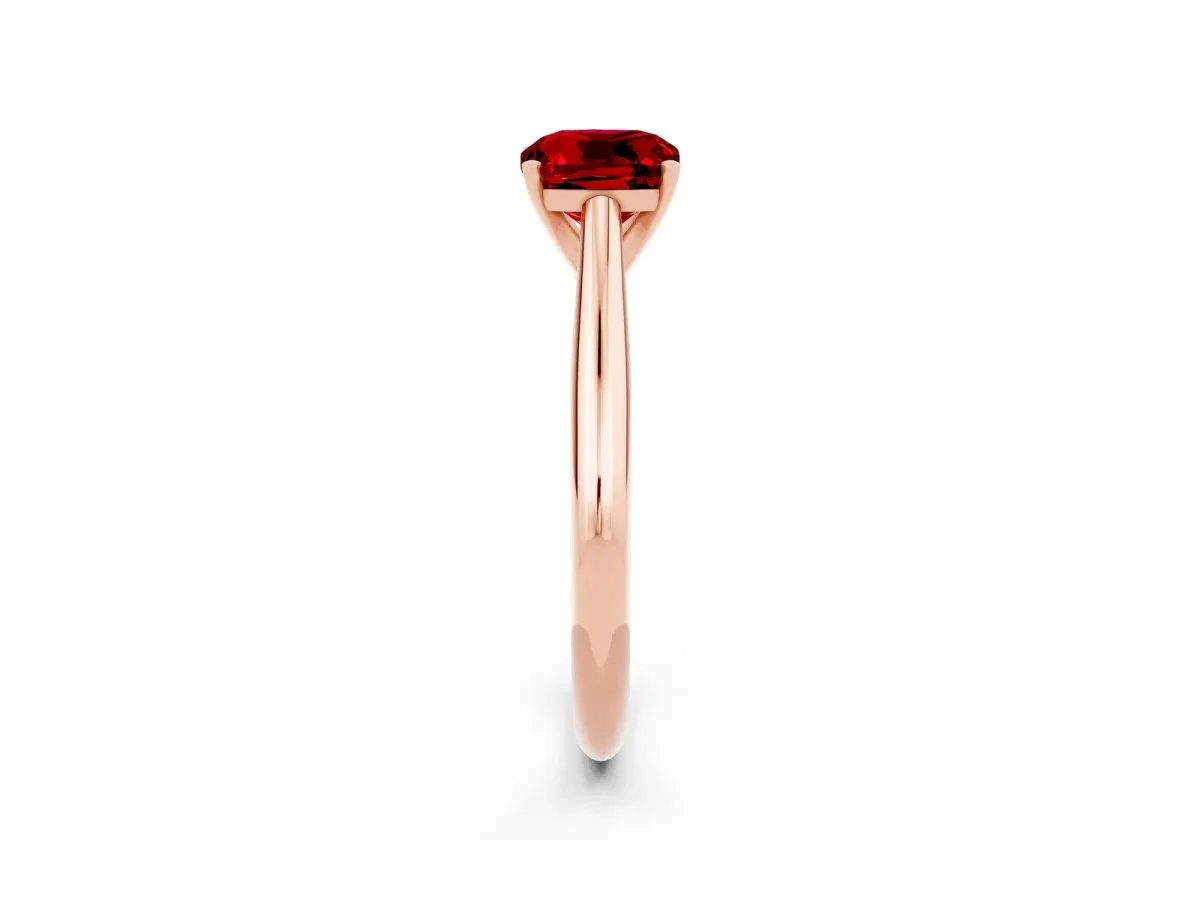 Cushion Cut Ruby Solitaire Engagement Ring with Cathedral Setting and Four-Prong Mount Rose gold