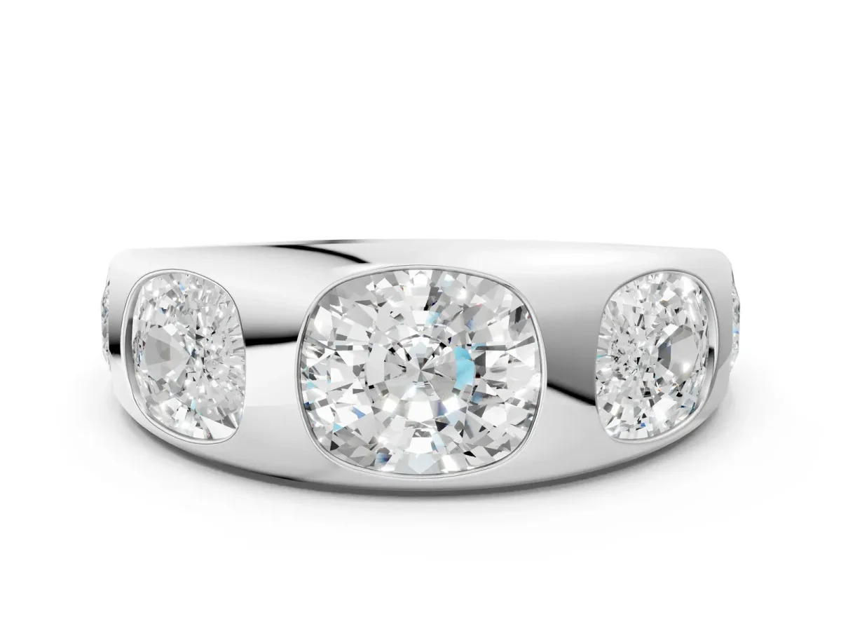 Graduated Cushion Diamond Five-Stone Mens Band White gold