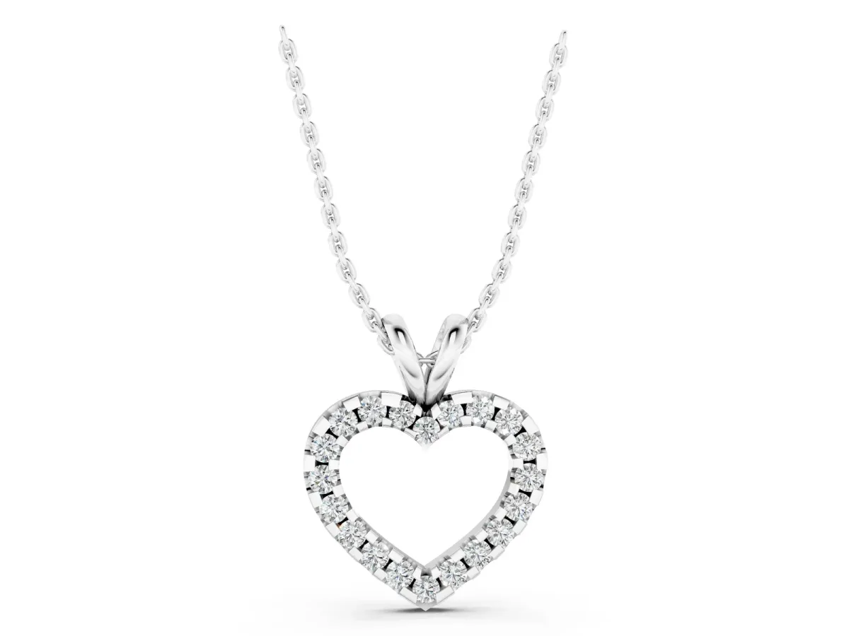 Round Diamond Heart Pendant with Pavé Setting White gold