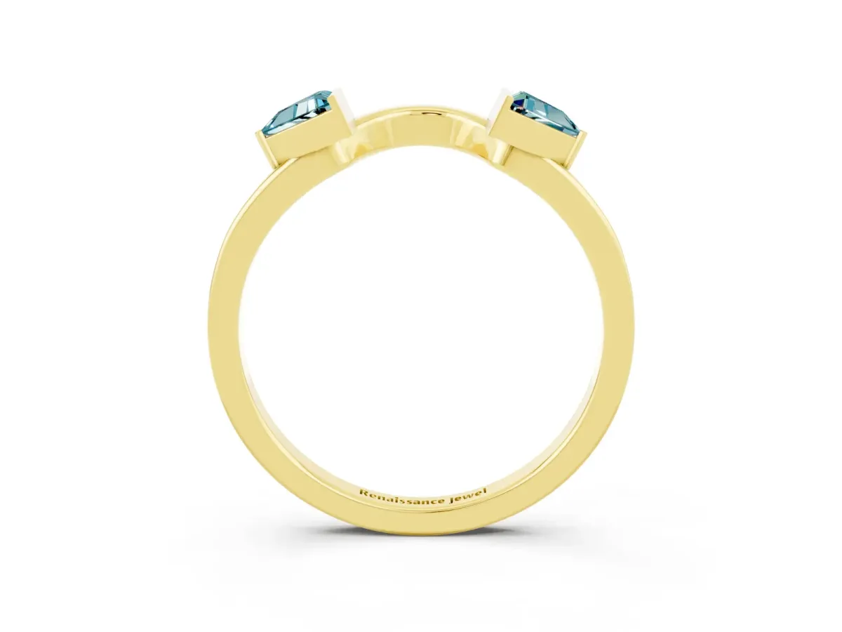 Trillion Blue Topaz Open Band Ring with Bezel Setting Yellow gold