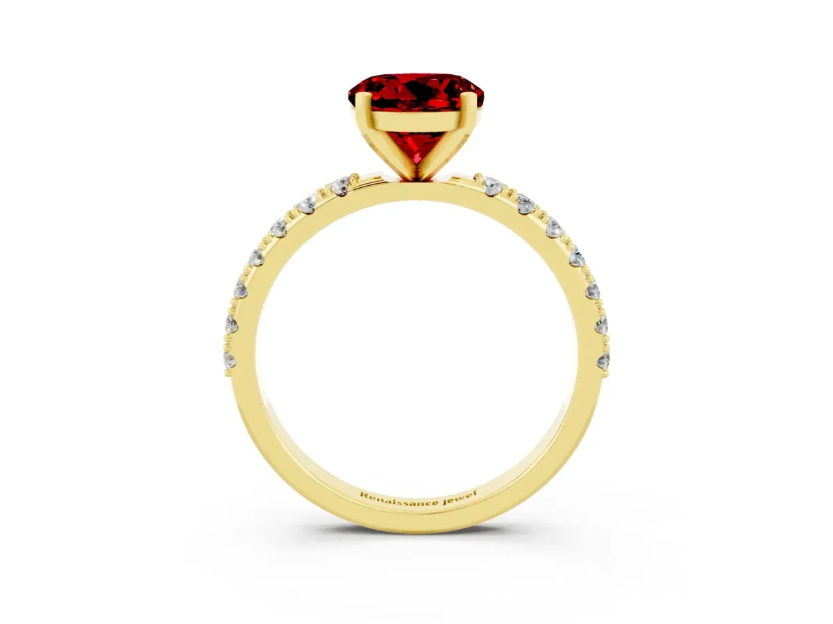 Round Cut Ruby Solitaire Pavé Band with Four-Prong Setting Yellow gold