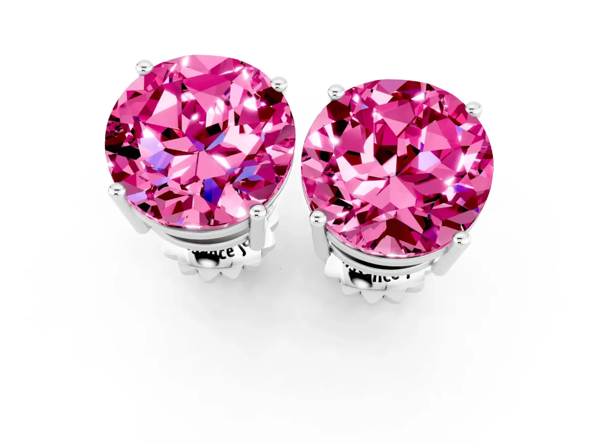 Round Cut Pink Sapphire Stud Earrings White gold