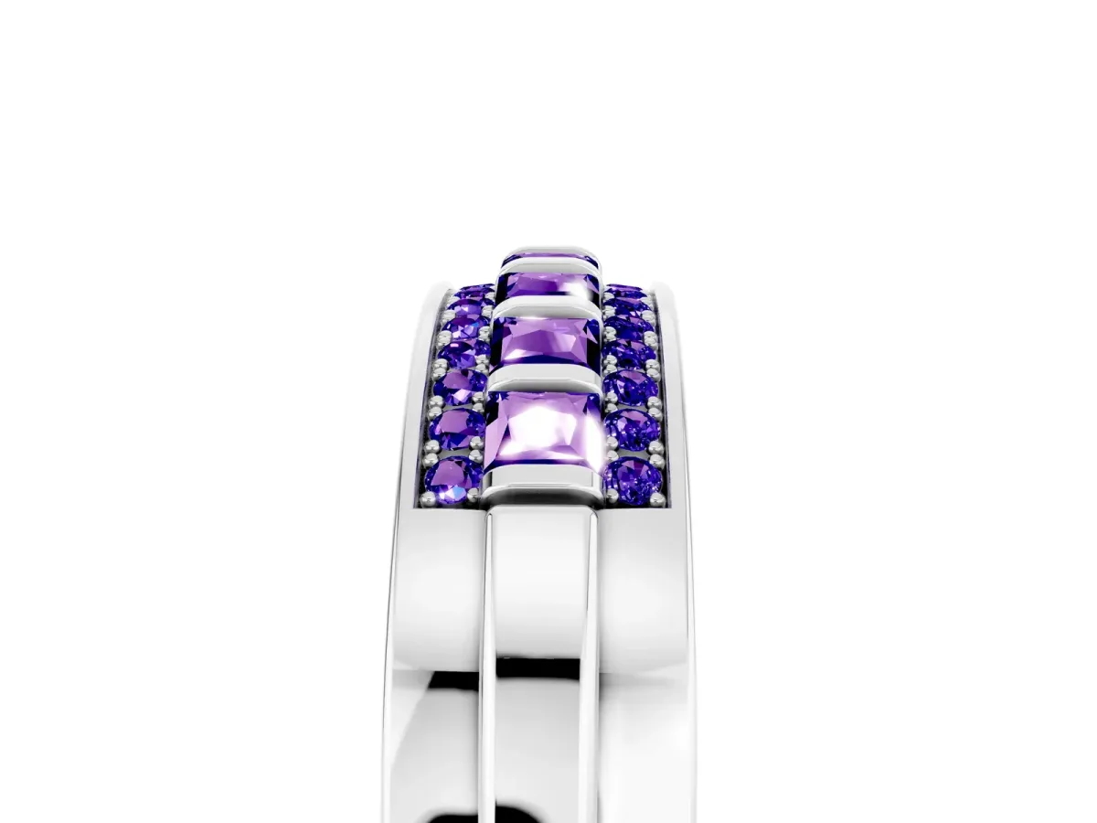 Bar-Set Princess Cut Tanzanite Pavé Band Platinum