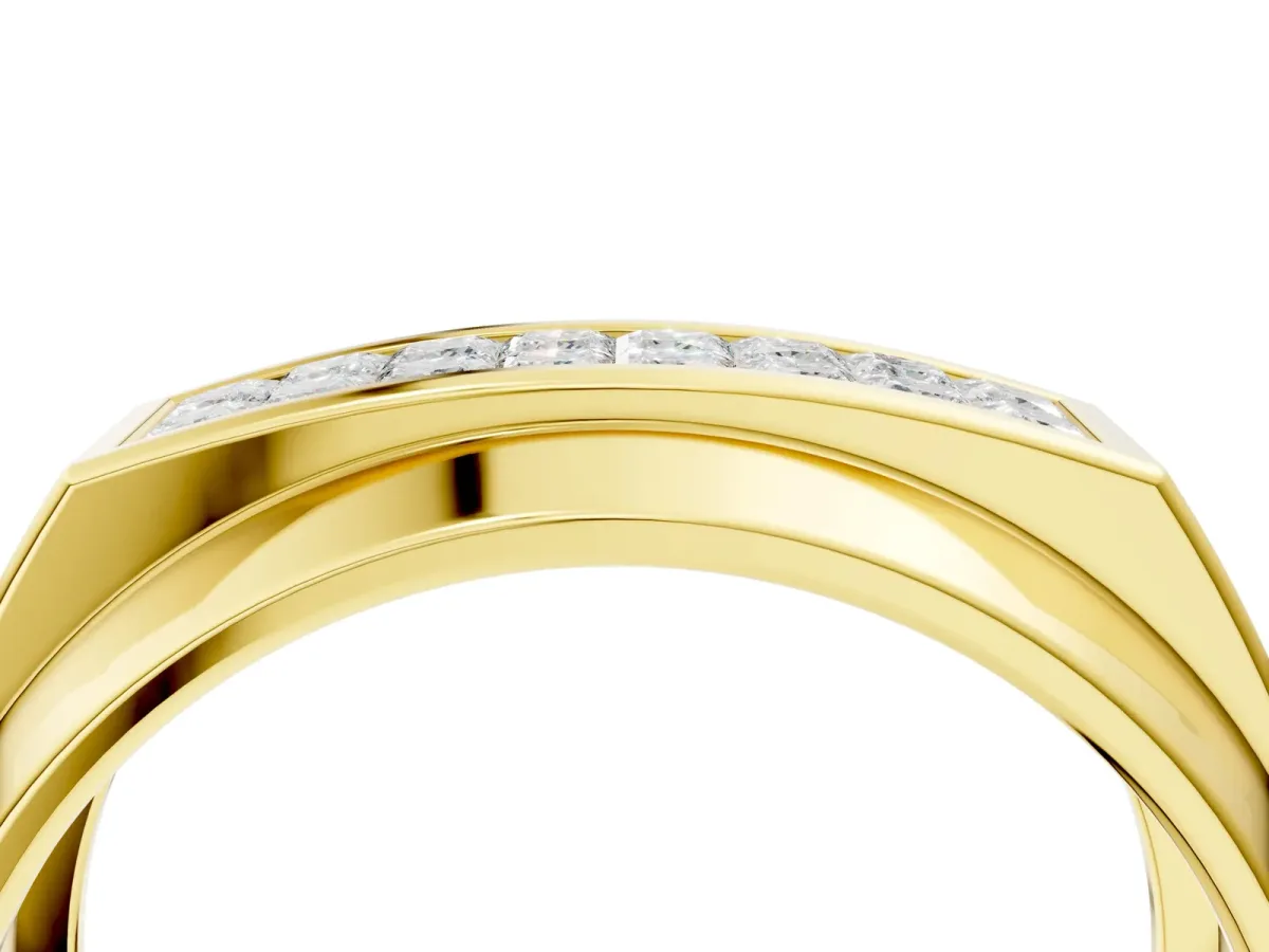 Princess Diamond Pavé Panel Mens Band Yellow gold