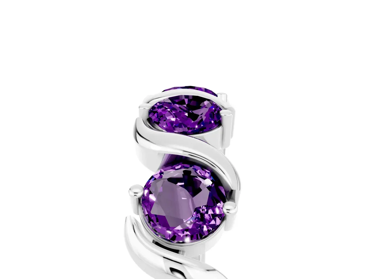 Six-Stone Round Amethyst Wave Band with Shared Prong Setting Silver