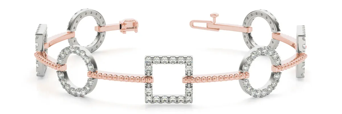 Round and Square Diamond Bezel Bracelet with Pave Setting Rose gold