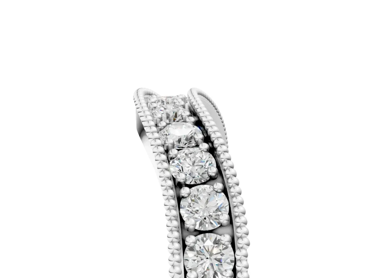 Round Diamond Milgrain Contour Wedding Band with Pavé Setting Silver