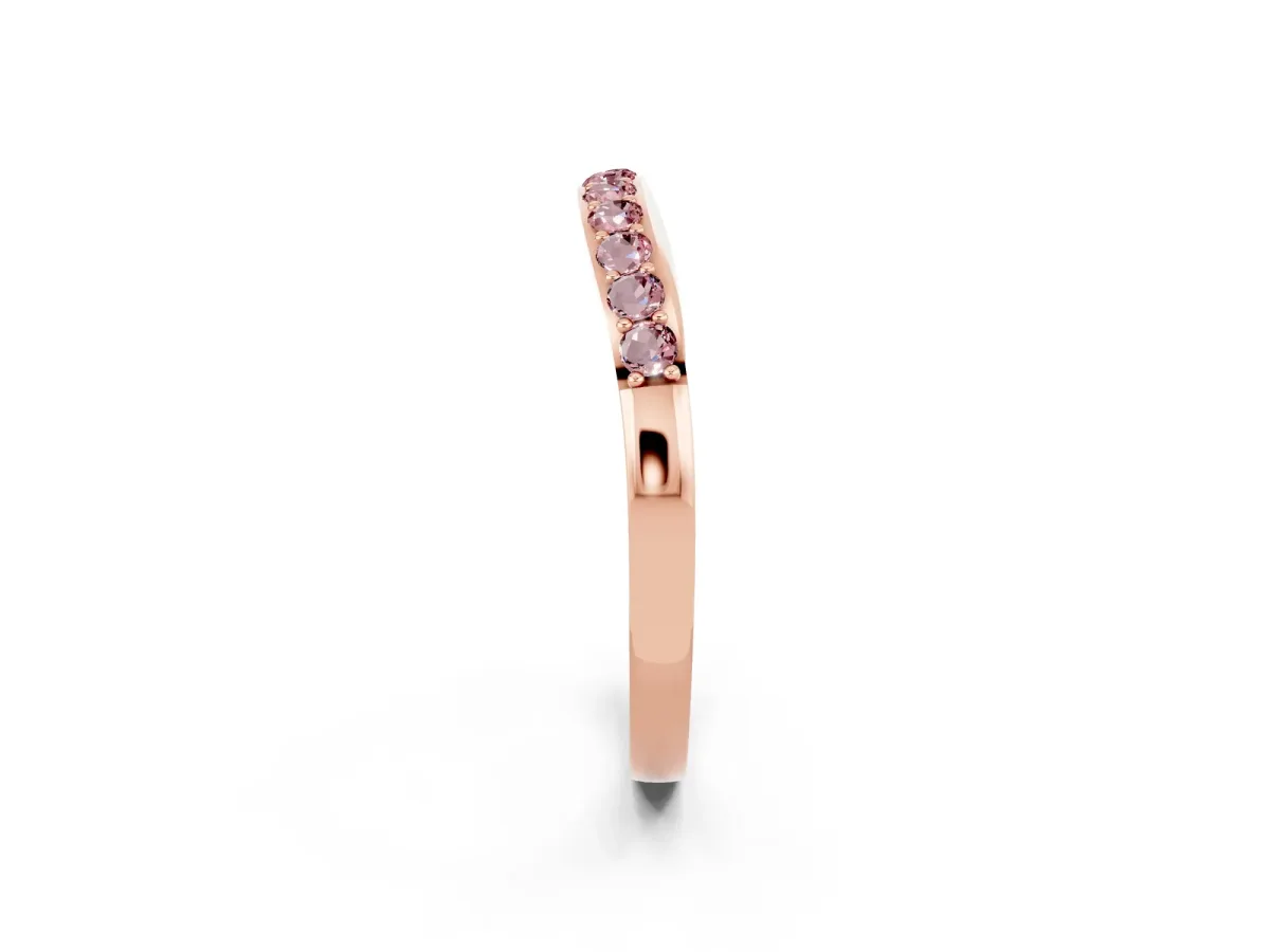 Round Morganite Curved Wedding Band with Channel Setting Rose gold