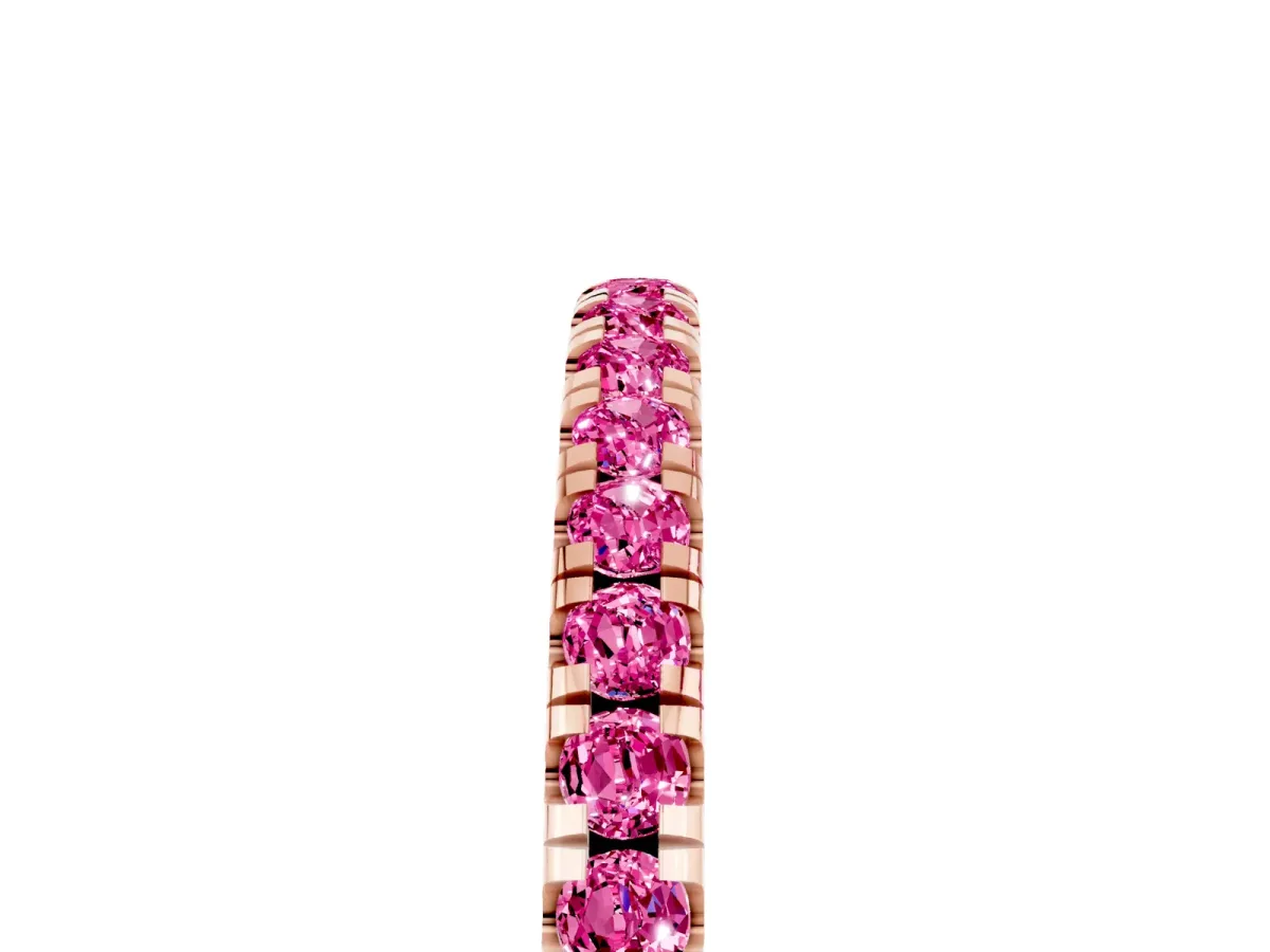 Pavé Round Pink Sapphire Half Eternity Band with Shared Prong Setting Rose gold