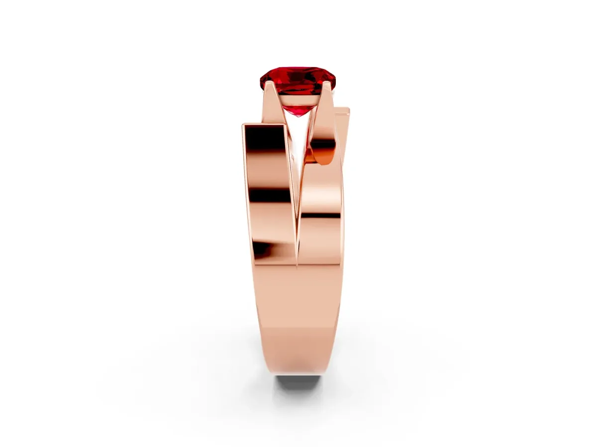 Modern Tension Set Cushion Cut Ruby Solitaire Wide Band Ring Rose gold