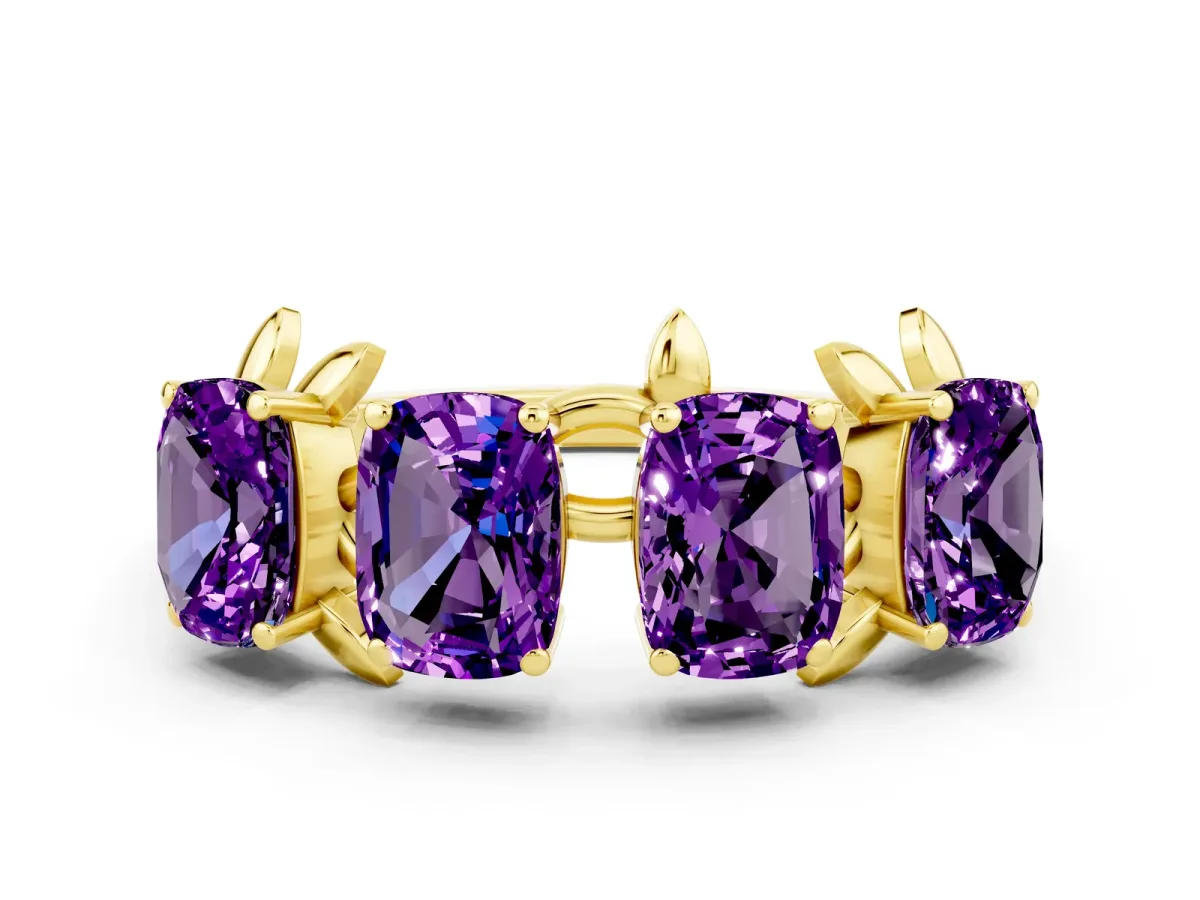 Emerald Cut Amethyst Prong-Set Half Eternity Band Yellow gold