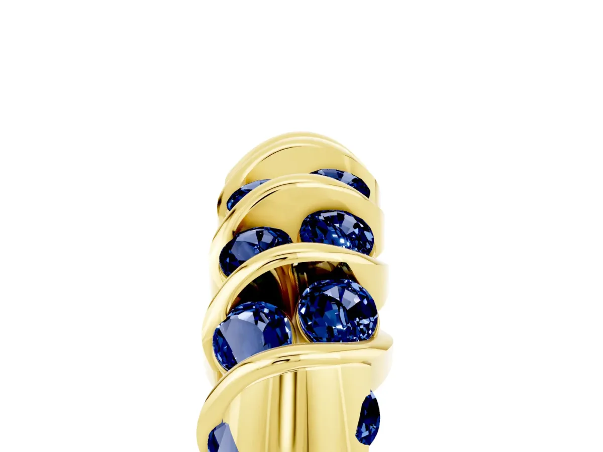 Channel Set Round Blue Sapphire Multi-Row Band Yellow gold