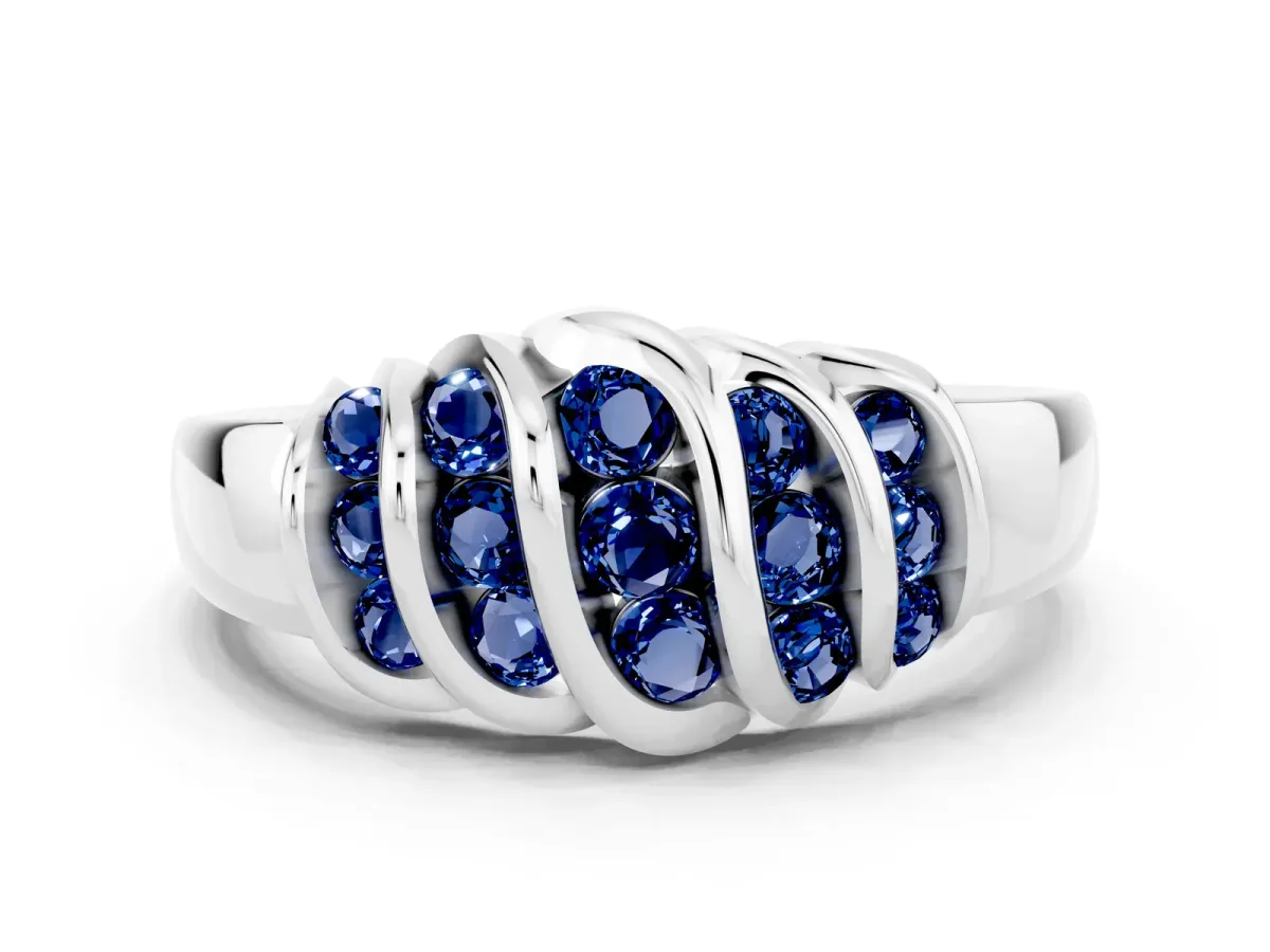 Round Blue Sapphire Multi-Row Crossover Band White gold