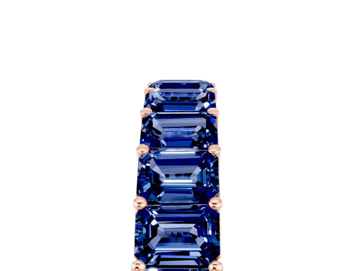 Emerald Cut Blue Sapphire Eternity Band with Shared Prong Setting Rose gold