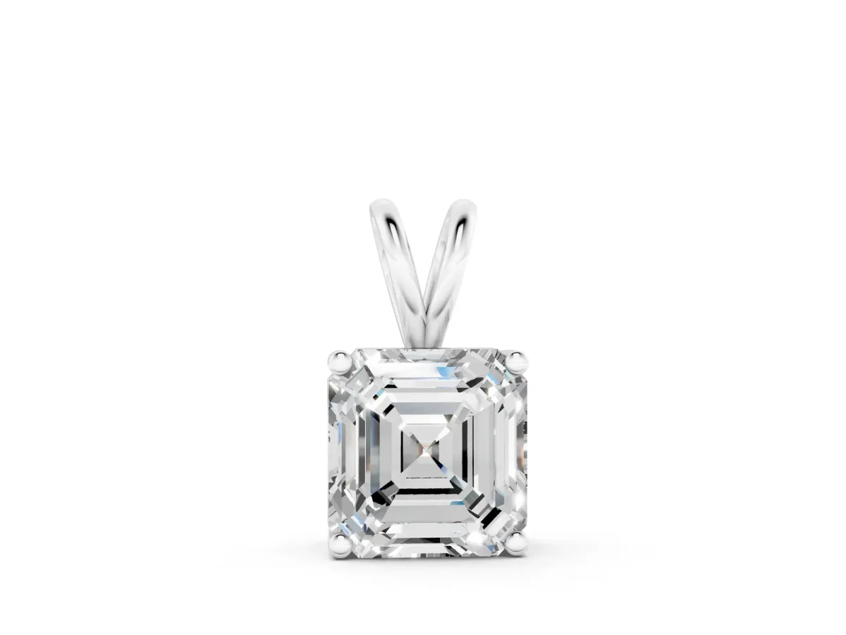Asscher Diamond Solitaire Pendant with Four Prong Setting Silver