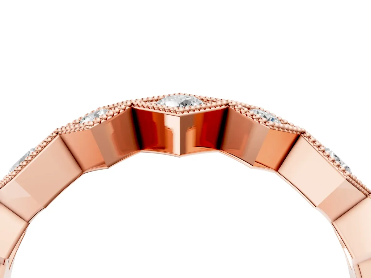 Milgrain Square Bezel Round Diamond Chevron Band Rose gold