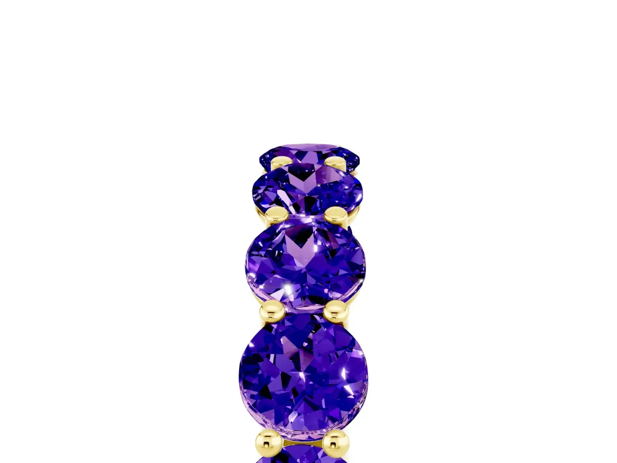 Round Tanzanite Shared Prong Eternity Band Yellow gold