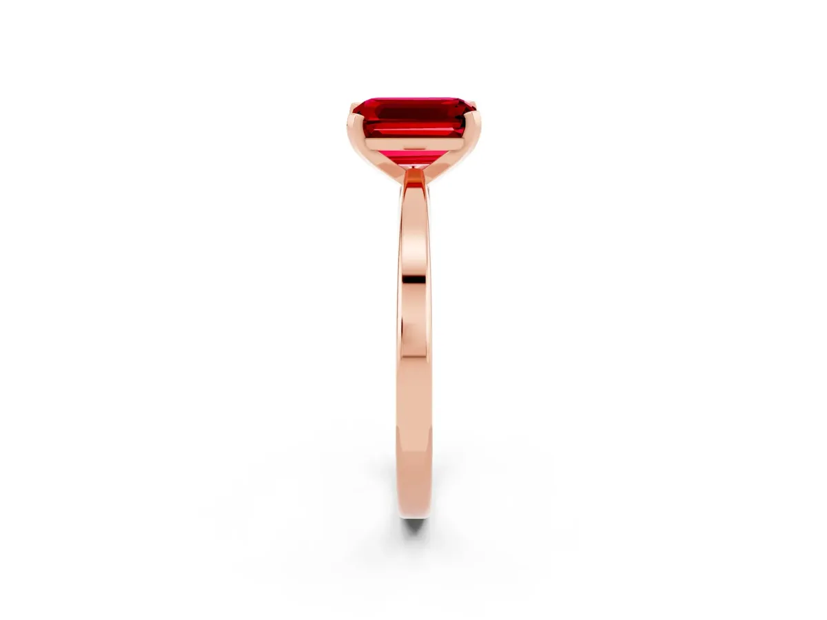 Emerald Cut Ruby Solitaire Engagement Ring with Classic Band and Four-Prong Setting Rose gold