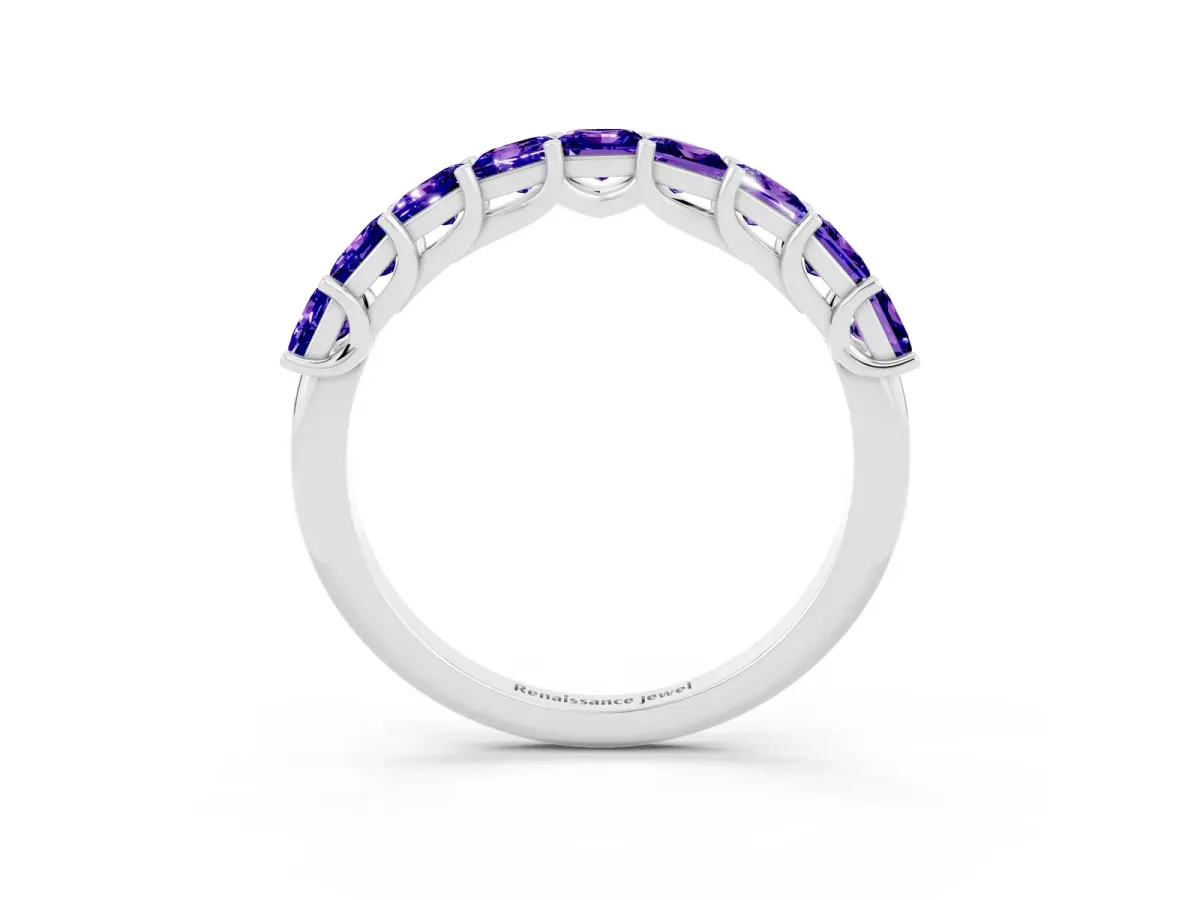 Princess Cut Tanzanite Channel-Set Eternity Band with Prong Setting Silver