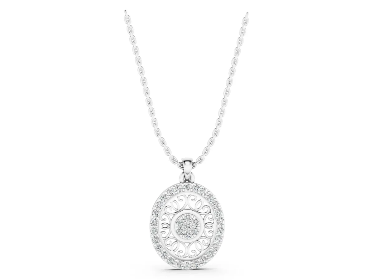 Round Halo Filigree Pendant with Pavé Setting White gold