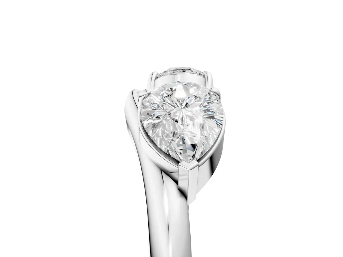 Two-Stone Pear Diamond Bypass Ring with Prong Setting Platinum