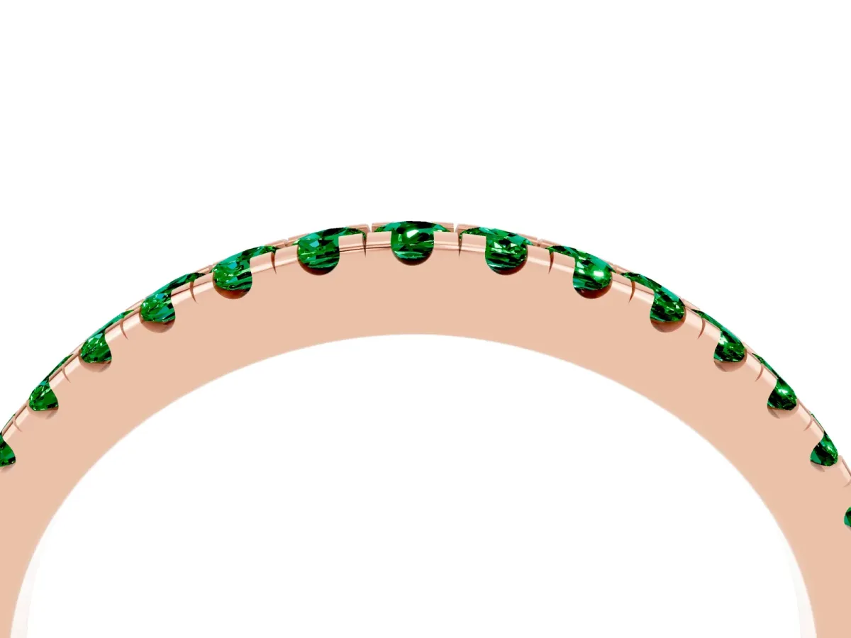 Round Emerald Pavé Half Eternity Band with Shared Prong Setting Rose gold