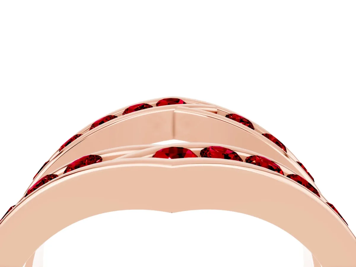 Round Ruby Channel-Set Chevron Band Rose gold