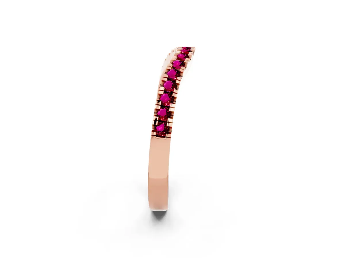 Round Garnet Pavé Curved Band with Shared Prong Setting Rose gold