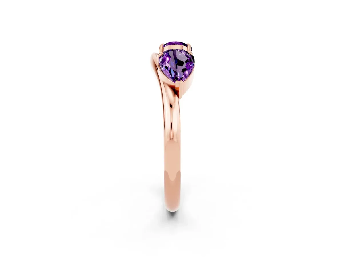 Two-Stone Pear Amethyst Bypass Ring with Prong Setting Rose gold