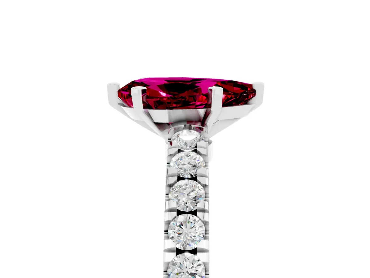 Pear Cut Solitaire Garnet with Pavé Band and Four-Prong Setting Silver