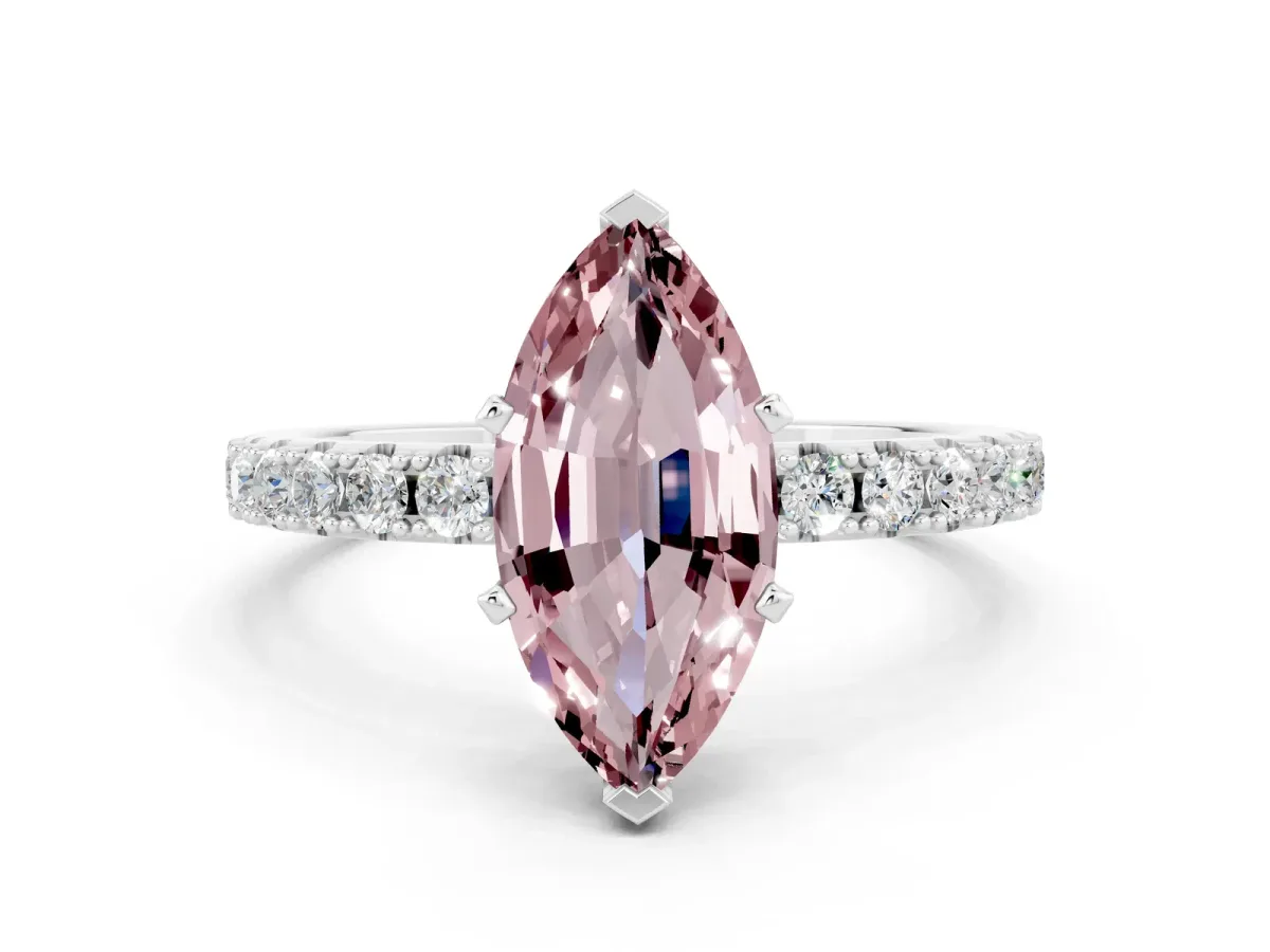 Marquise Cut Morganite Solitaire Pavé Band with Four-Prong Setting Silver