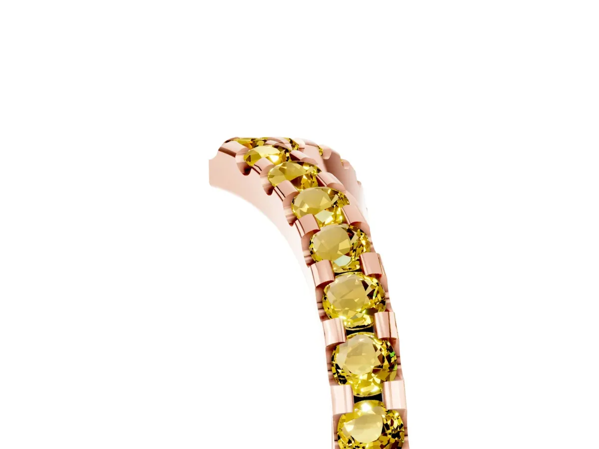 Pavé Round Yellow Sapphire Chevron Band with Shared Prong Setting Rose gold