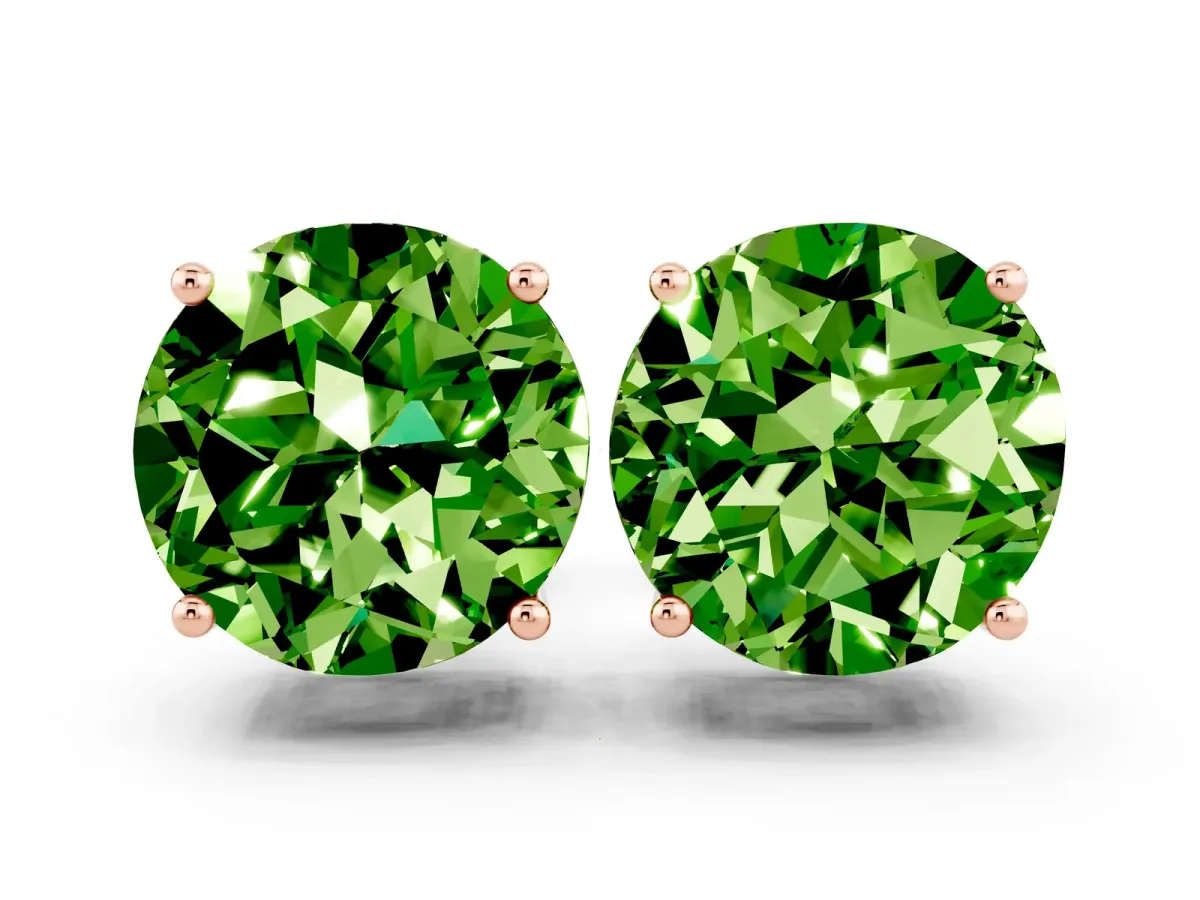 Round Cut Peridot Stud Earrings Rose gold
