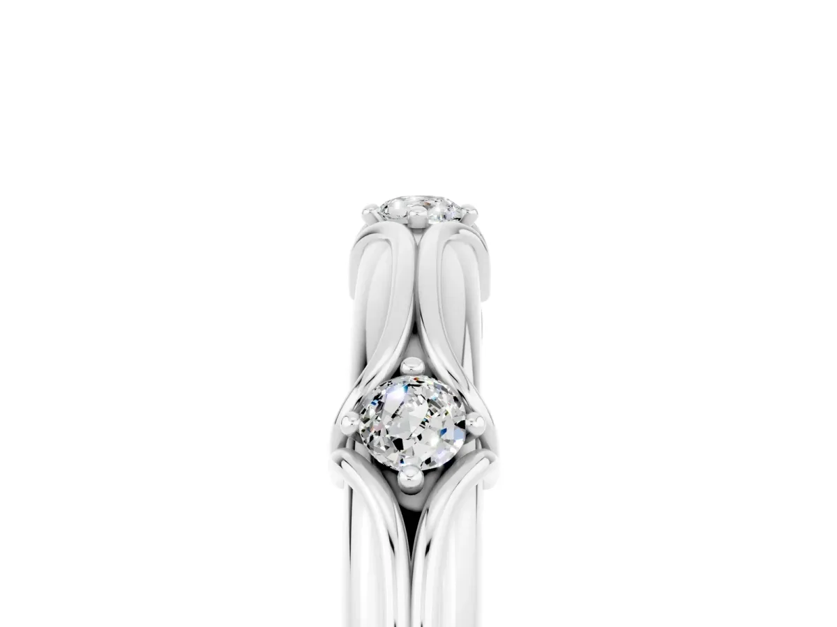 Round Moissanite Prong Set Milgrain Eternity Band Platinum
