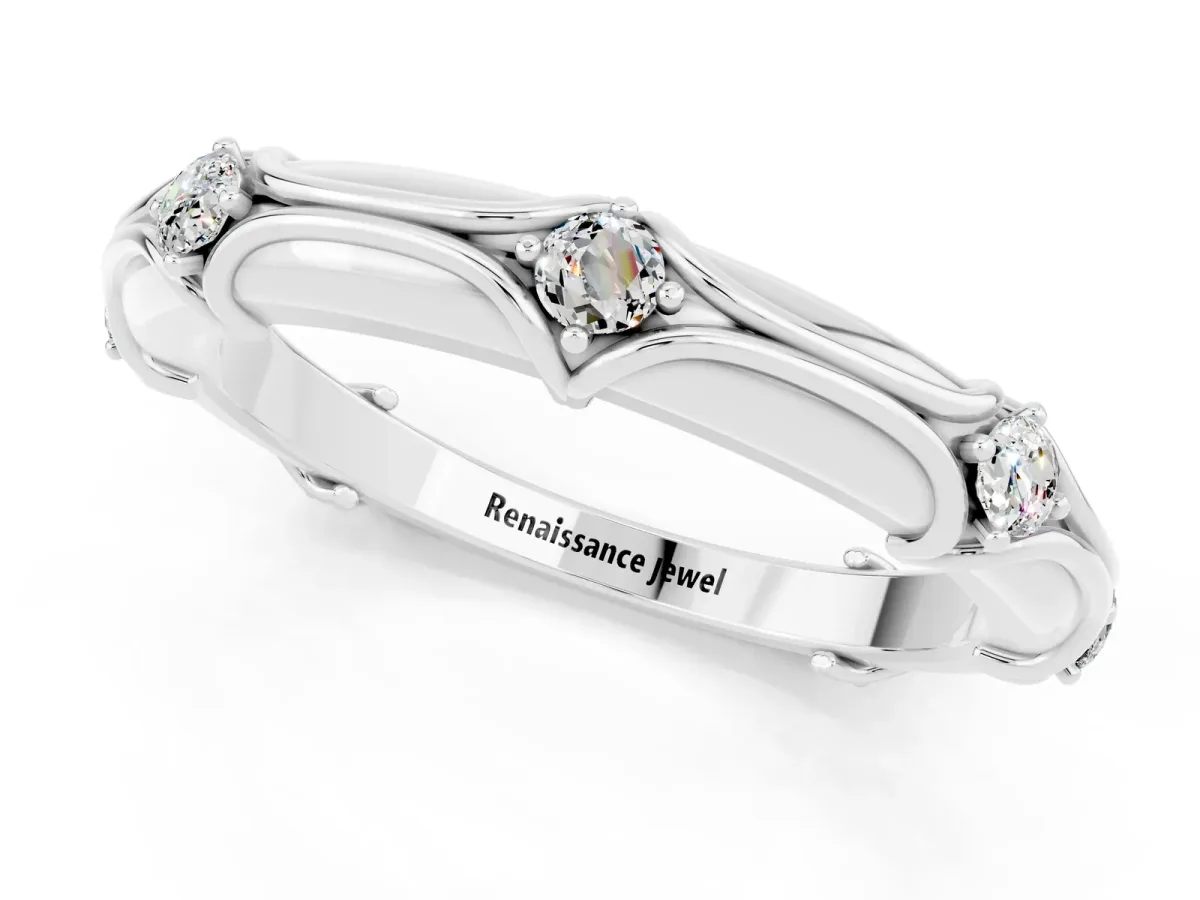 Round Moissanite Prong Set Milgrain Eternity Band Platinum