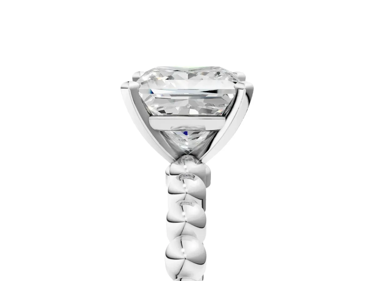 Princess Cut Diamond Solitaire Ring with Beaded Band and Prong Setting Silver