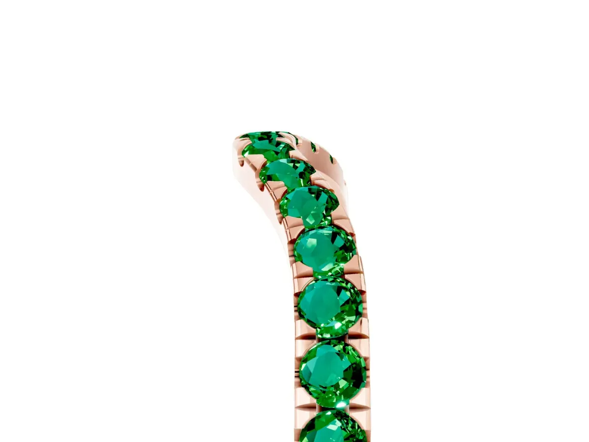 Curved Pavé Round Emerald Wedding Band with Shared Prong Setting Rose gold