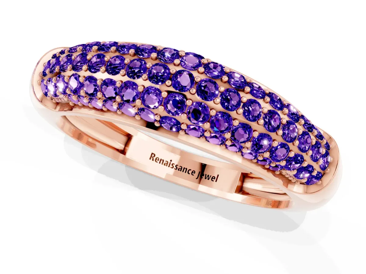 Three-Row Pavé Round Tanzanite Dome Band Rose gold