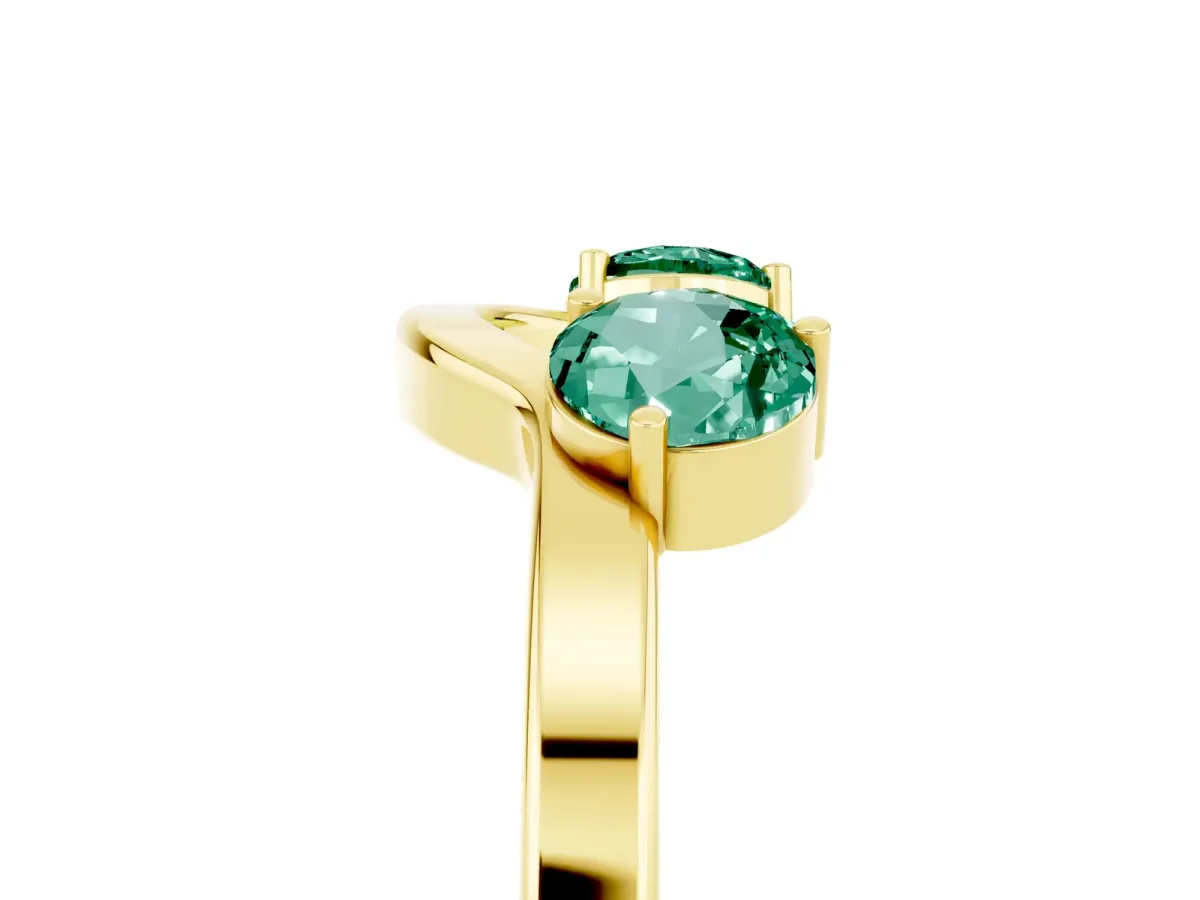 Dual Round Green Sapphire Open Band Ring with Prong Setting Yellow gold