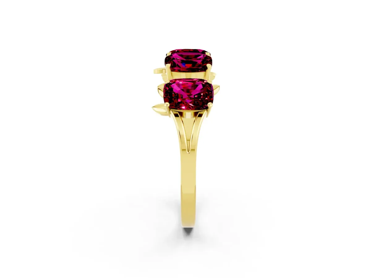 Emerald Cut Garnet Prong-Set Half Eternity Band Yellow gold