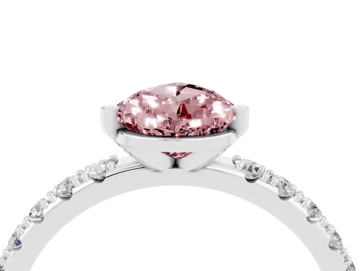 Pear Cut Morganite Solitaire Pavé Band with Four-Prong Setting Platinum