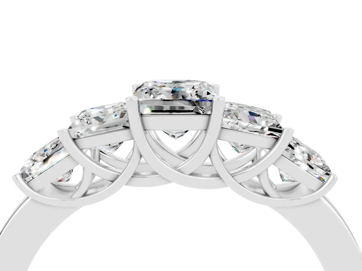 Princess Cut Five-Stone Moissanite Ring with Classic Prong Setting White gold