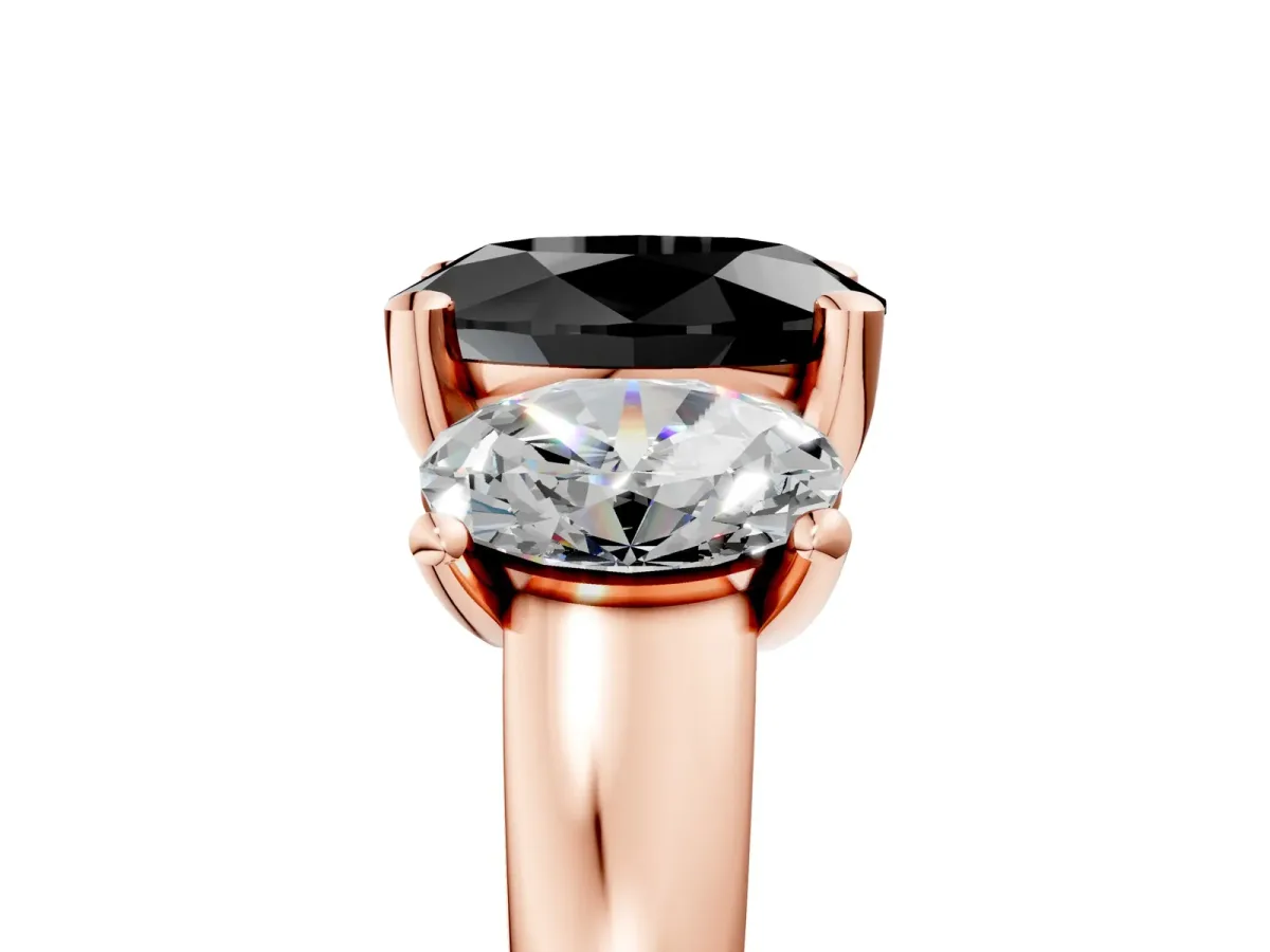 Fancy Black Three-Stone Oval Cut Cut Solitaire Ring with Classic Prong Setting Rose gold
